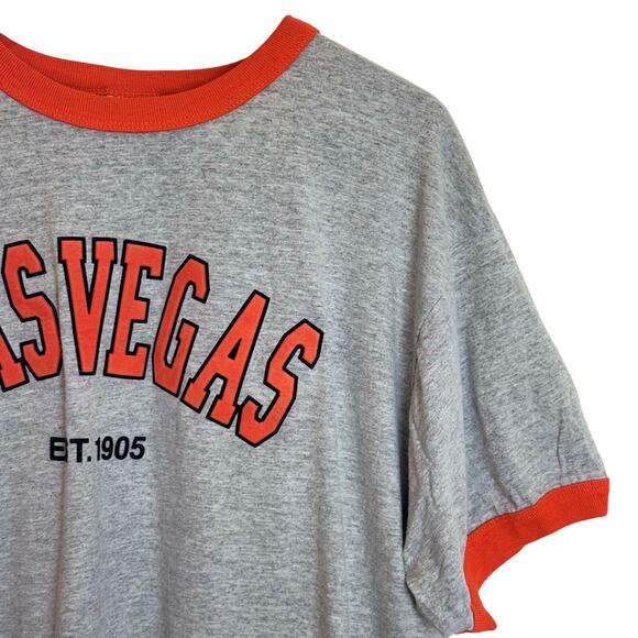 LAS VEGAS Ringer T-Shirt L.A.T Sport Gray Orange Trim Graphic Tee Mens L Retro - Picture 4 of 13